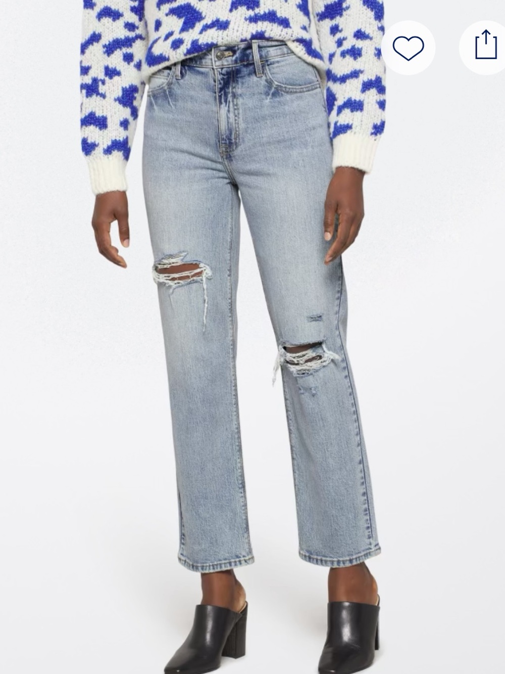 Women's Light Blue Distressed Straight-Leg Jeans - High Rise